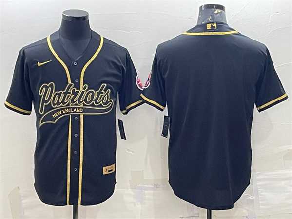 Mens New England Patriots Blank Black Gold With Patch Cool Base Stitched Baseball Jersey